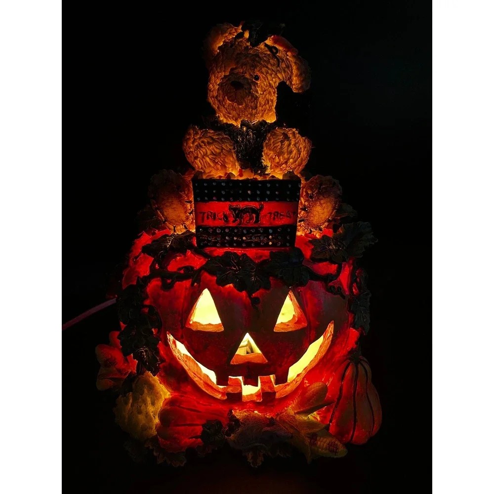 Youngs Bear Halloween Trick Or Treat Lighted Pumpkin Figurine Jack-O-Lantern Box